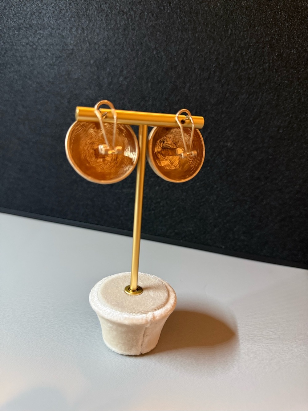 Gold Tone Oversized Dome Statement Clip-On Earrings 🗽 - Picture 3 of 9